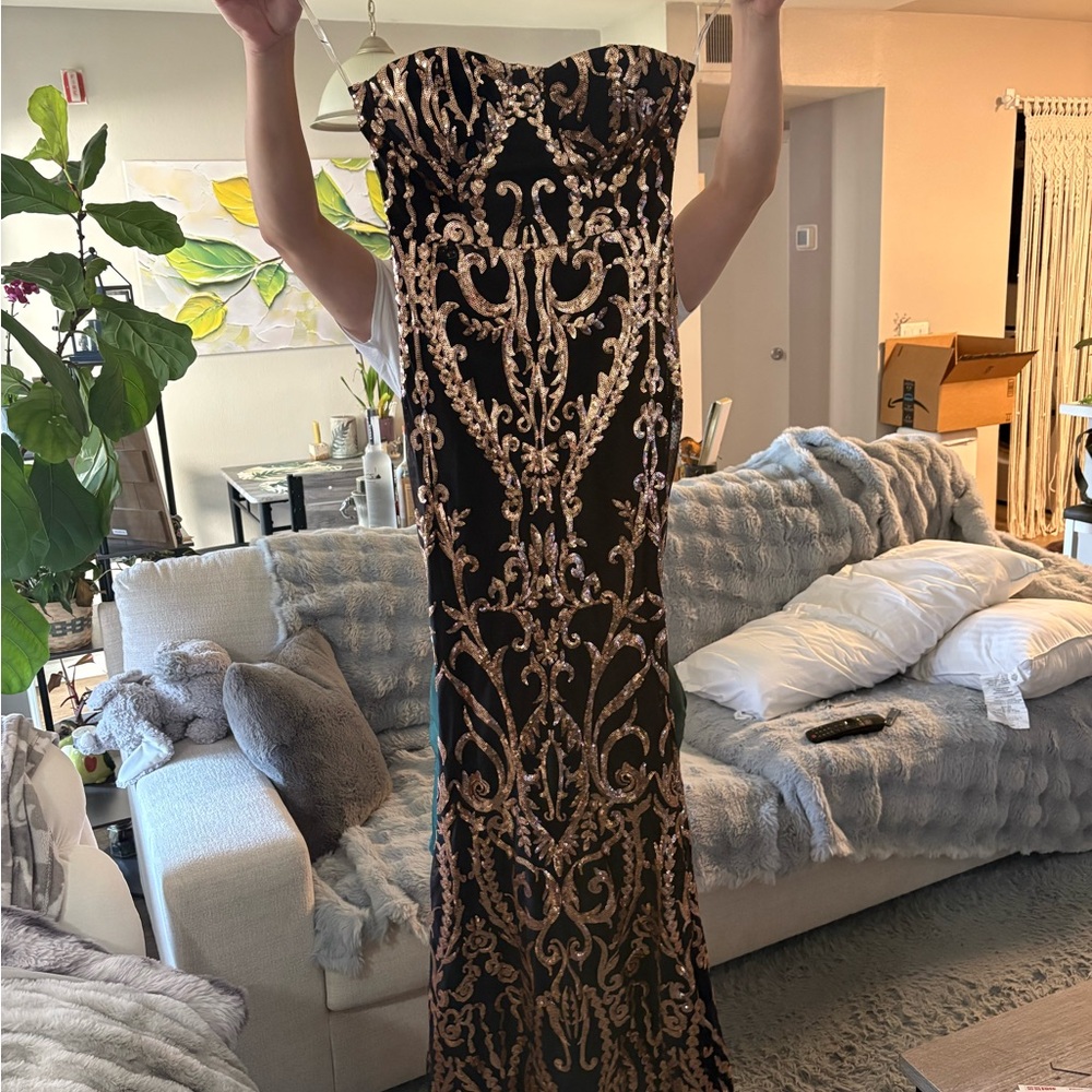 Black and Gold Strapless Dress evening